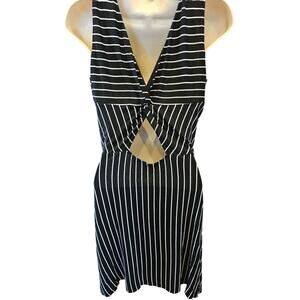 NWT size 2 black white stripes knit open knot back stretch midi summer beach